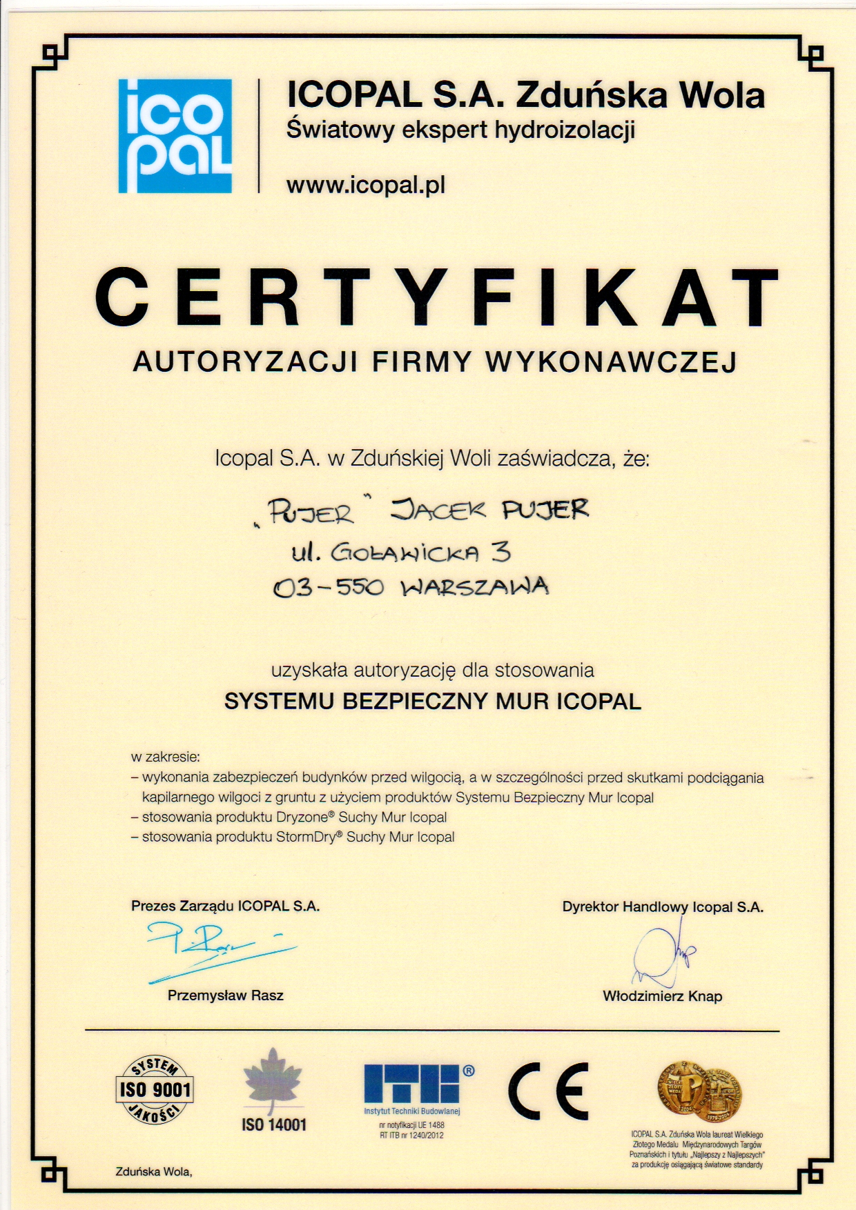 Certyfikat ICOPAL